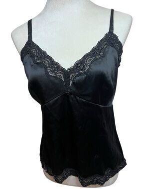 Contex 100% Silk Babydoll Camisole | Size 12 Black Lace Beaded Y2K Going Out Top